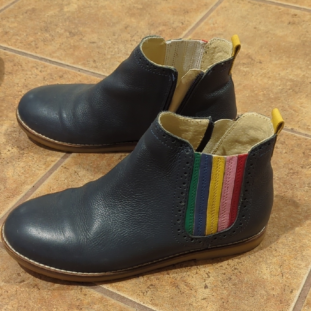 Boden Navy 38 Leather Ankle Boots with Rainbow Stripes - Picture 3 of 7